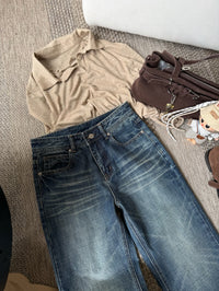 Kelly Designs Vintage Wash Wide Leg Cropped Jeans (Instock)