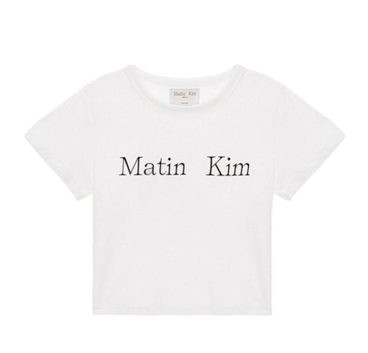 Matin Kim Logo Crop Top In White (Preorder)