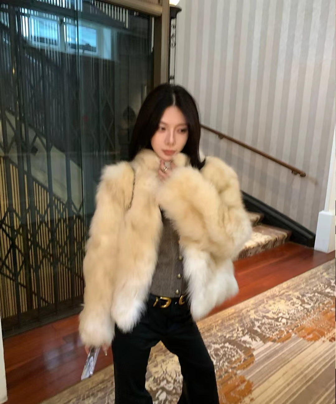 Kelly Designs Golden Fox Fur Jacket with High Neck (Instock)