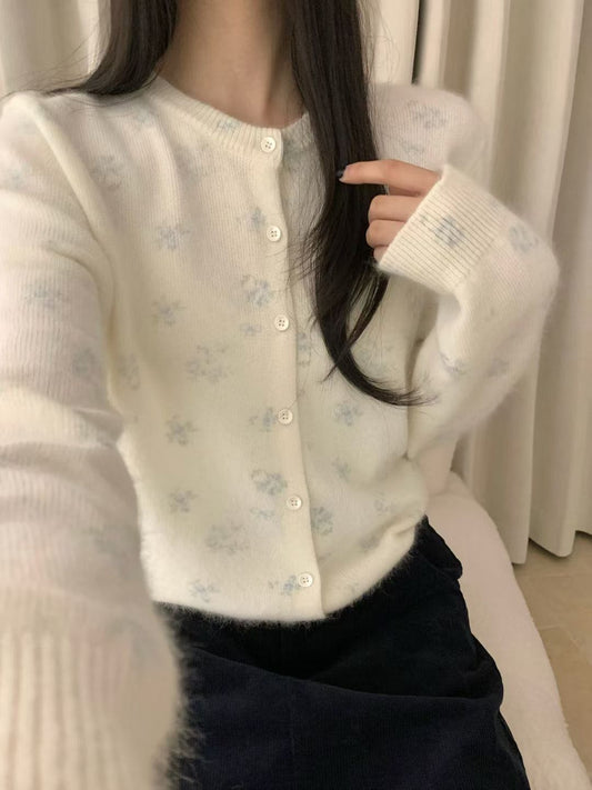 Kelly Designs 2 Colors Raccoon Wool Floral Print Knit Cardigan (Instock)