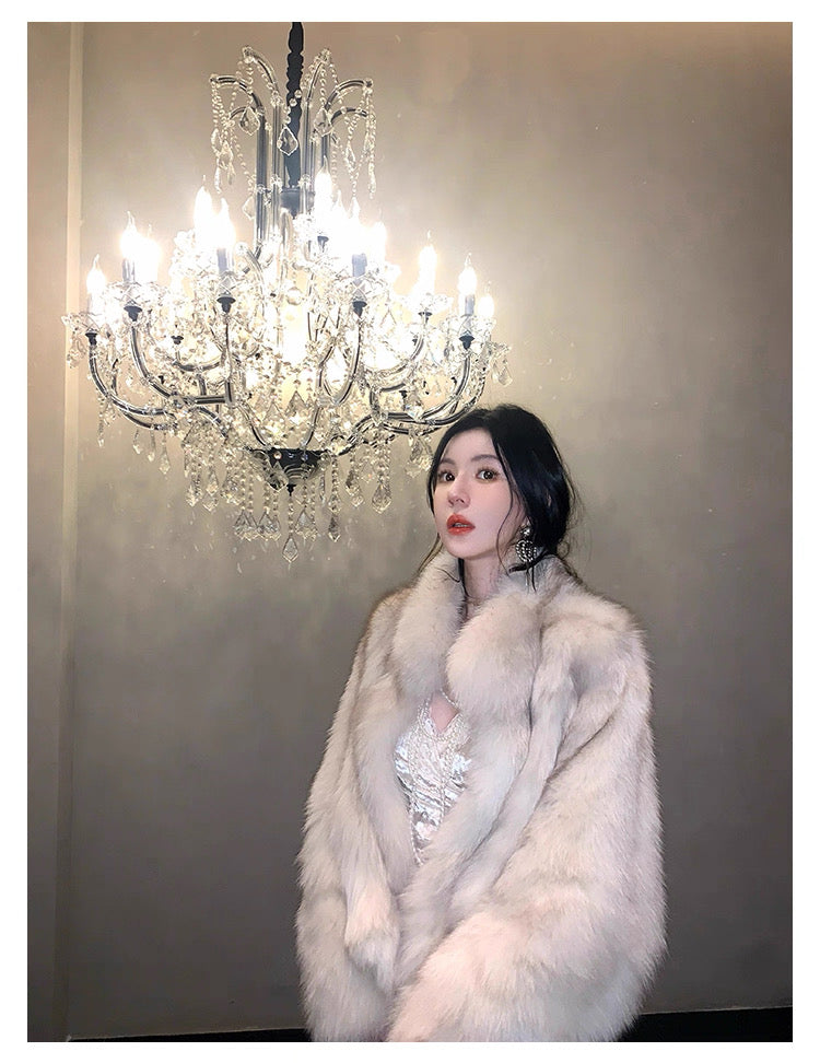 Kelly Designs Taupe Fox Fur Jacket with High Neck (Instock)