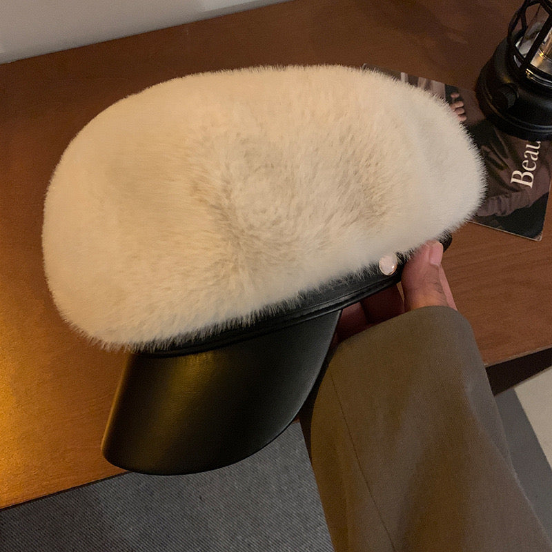 Kelly Designs Faux Mink Fur Newsboy Beret Cap (Instock)