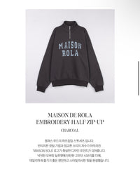 Rolarola Maison de Rola Embroidery Half Zip-Up Sweatshirt – Charcoal (Instock)