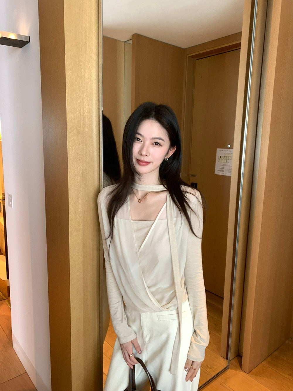 Kelly Designs Chiffon V-neck Beige top with scarf (Instock)