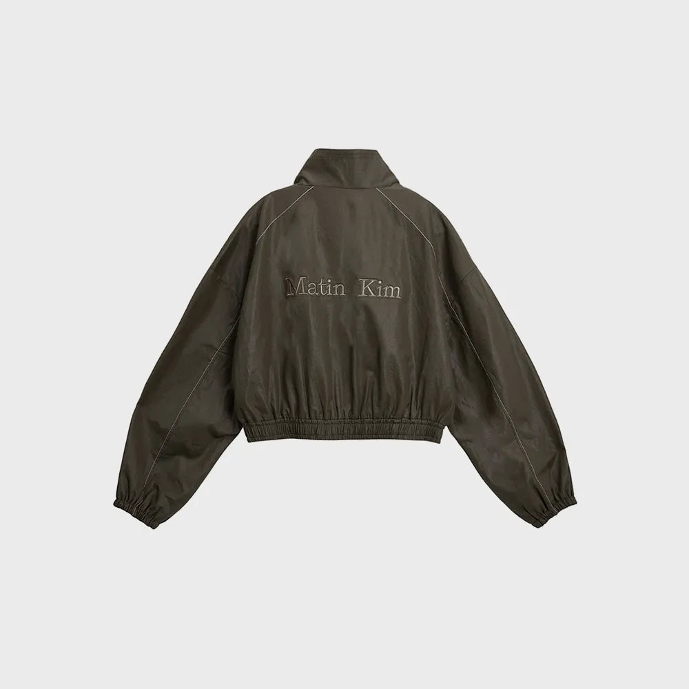 MATIN KIM ROUGH COATING CROP BOMBER IN KHAKI (Instock)