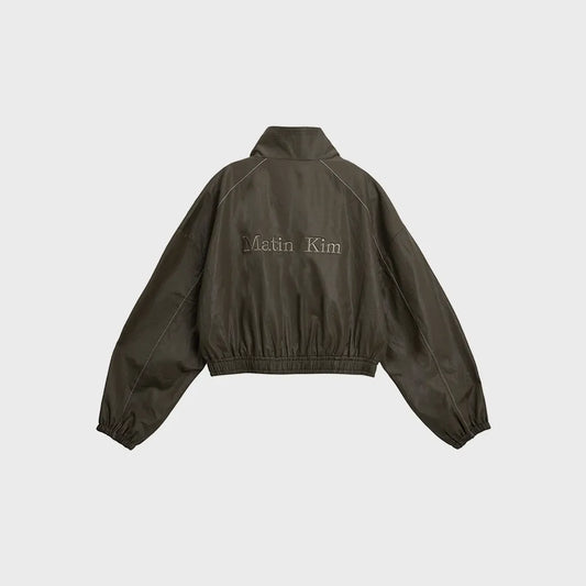 MATIN KIM ROUGH COATING CROP BOMBER IN KHAKI (Instock)
