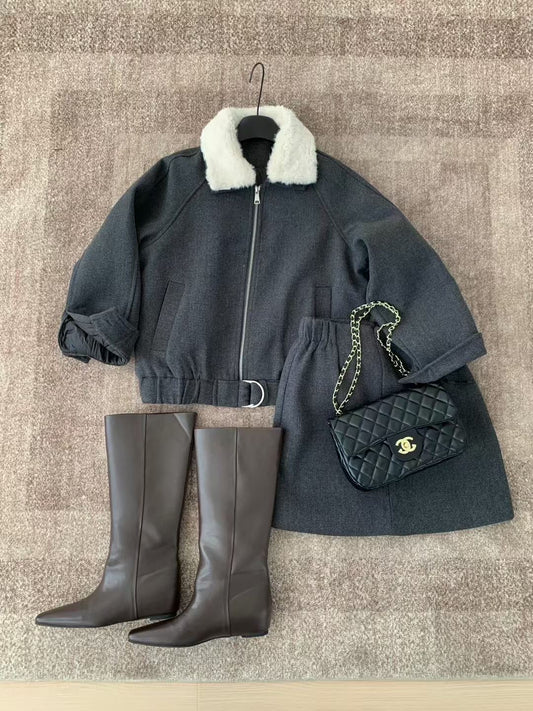 Kelly Designs Fleece-Collar Sweat Goose Down Set | Cozy Two-Piece Lounge Outfit (Instock)