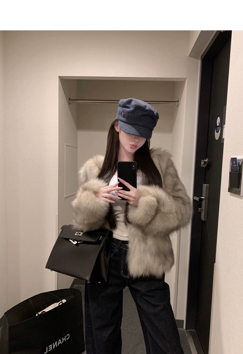 Kelly Designs 2 Colors Fox Fur Jacket with V Neck (Instock)