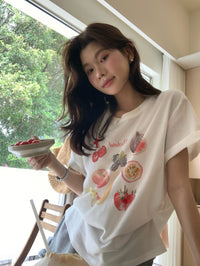Kelly Designs Fruit Cartoons Oversize White TShirt (Instock)