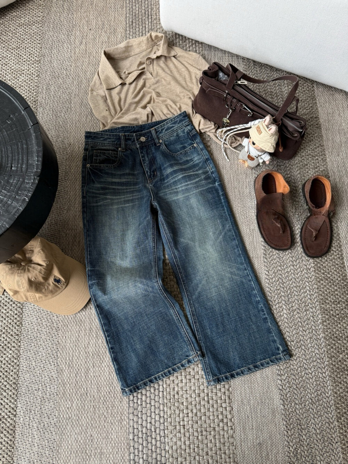 Kelly Designs Vintage Wash Wide Leg Cropped Jeans (Instock)