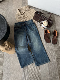 Kelly Designs Vintage Wash Wide Leg Cropped Jeans (Instock)