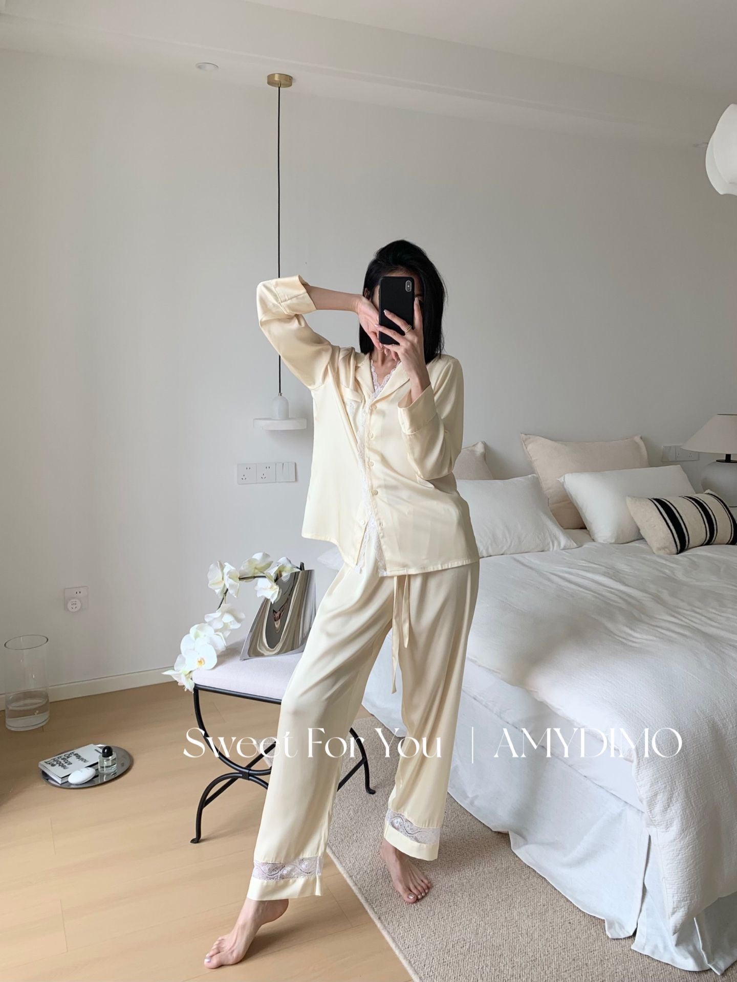 Amydimo Yellow Lace Female Pajama(Preorder)