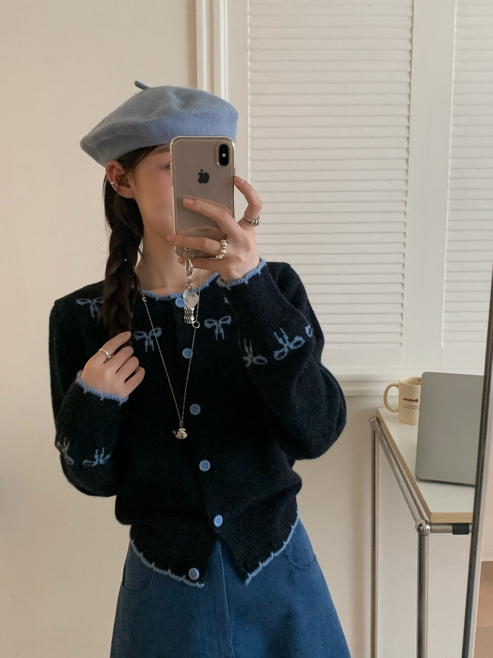 Kelly Designs Ribbons Navy Wool Cardigan (Instock)