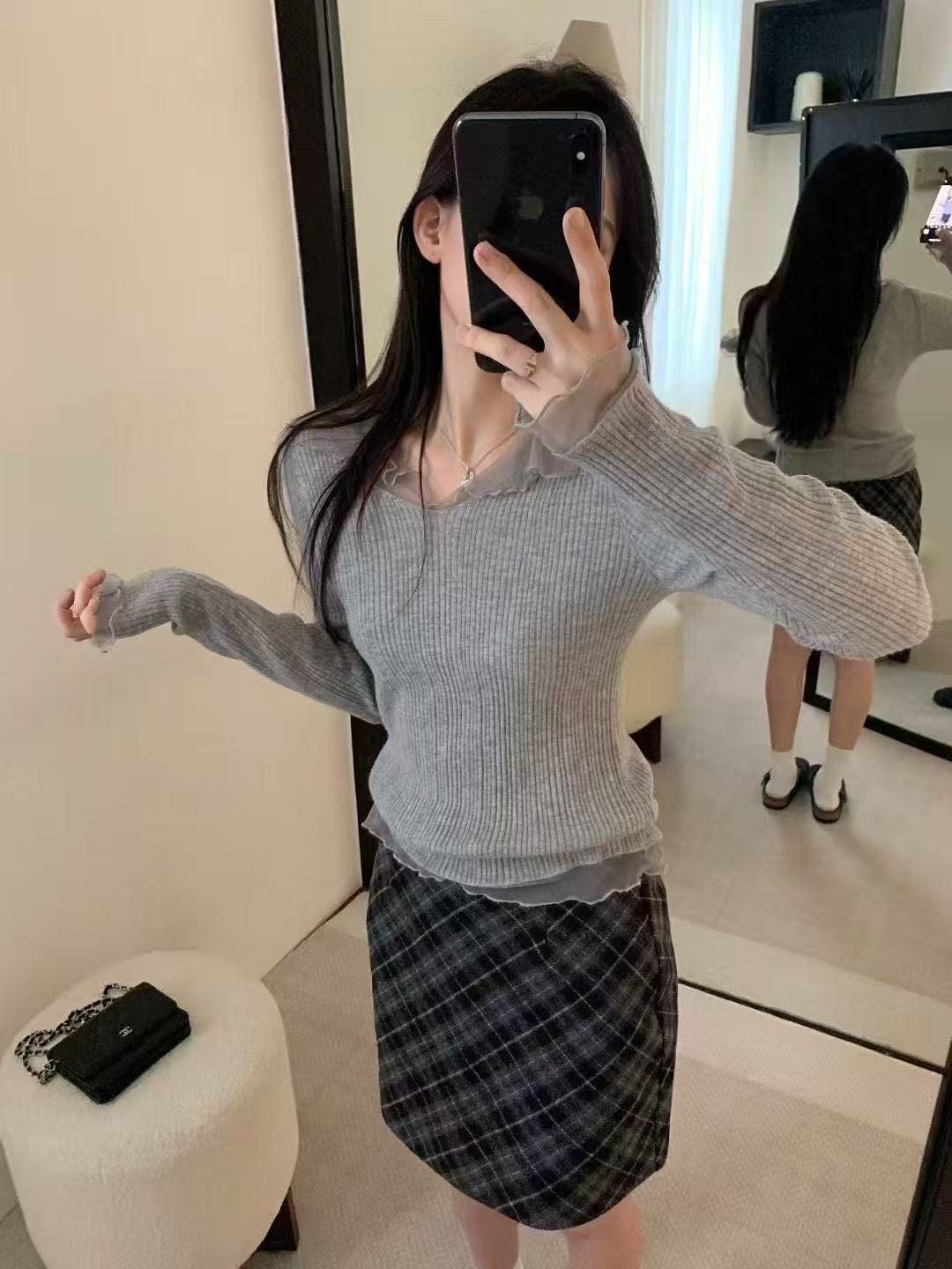 Kelly Designs Knit Grey Lace Top(Instock)