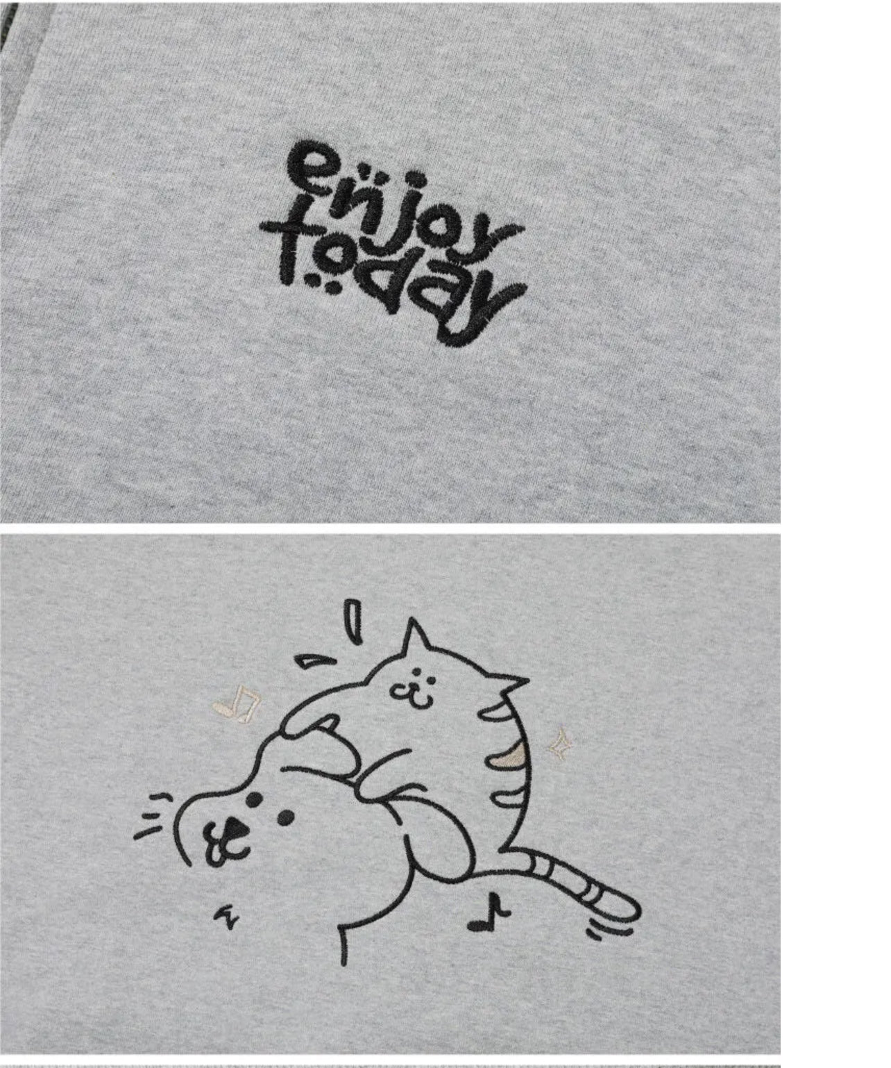 Korean Collection Enjoy Cat Zip Up Oversize Grey Hoodie (Preorder）