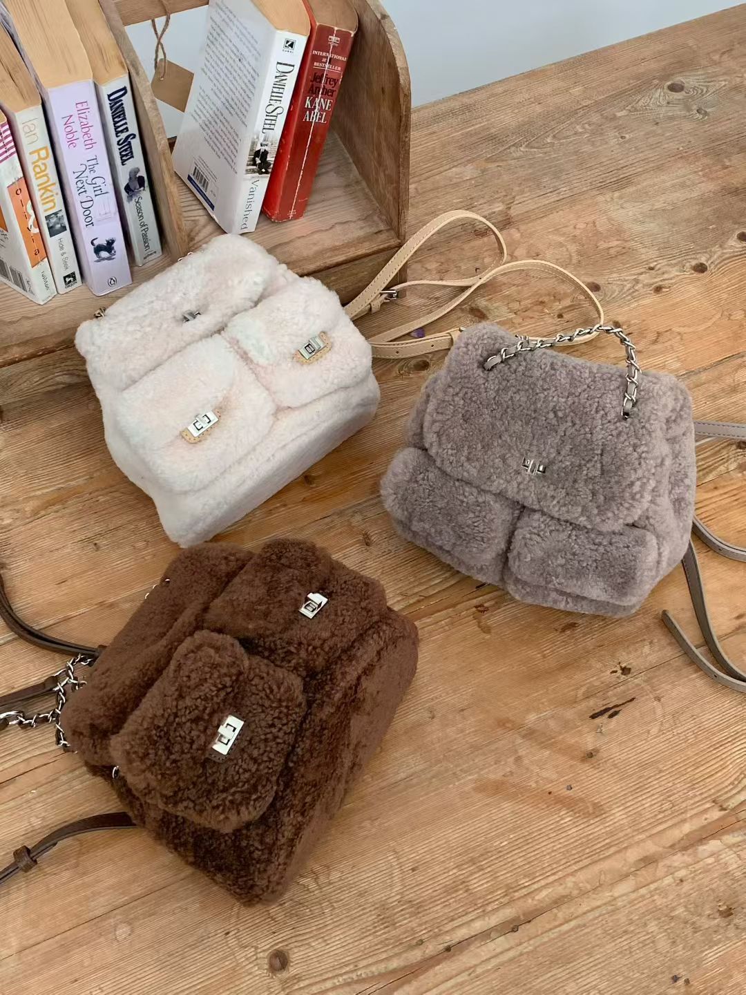 Korean APM Collection Three Colors Shearling Lampwool Backpack(Instock)