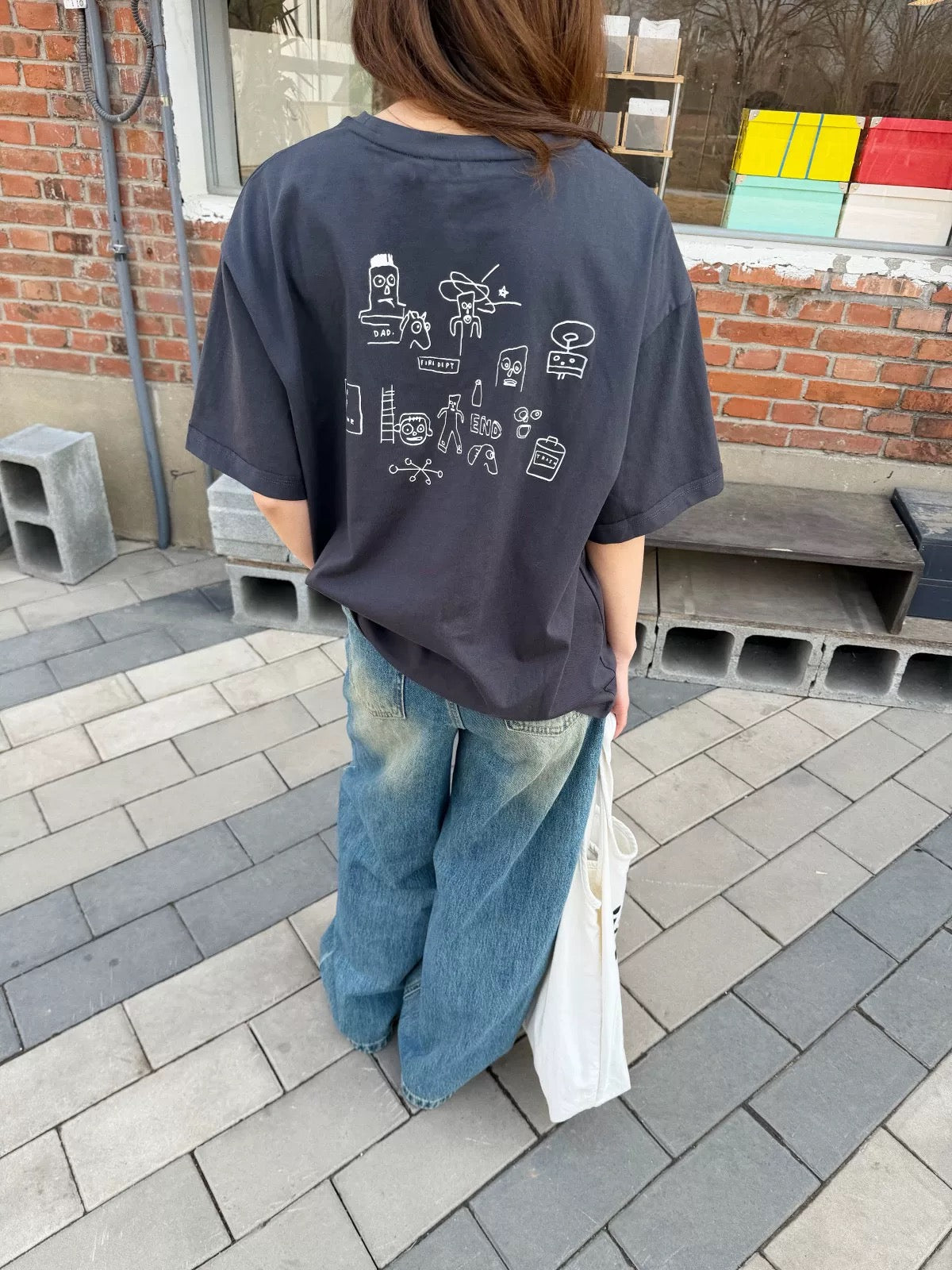 Kelly Designs Cartoons Oversize Charcoal TShirt (Instock)