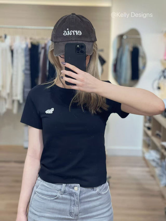 Korean Collection Nerdy Emboridery Tshirt Black (Instock)