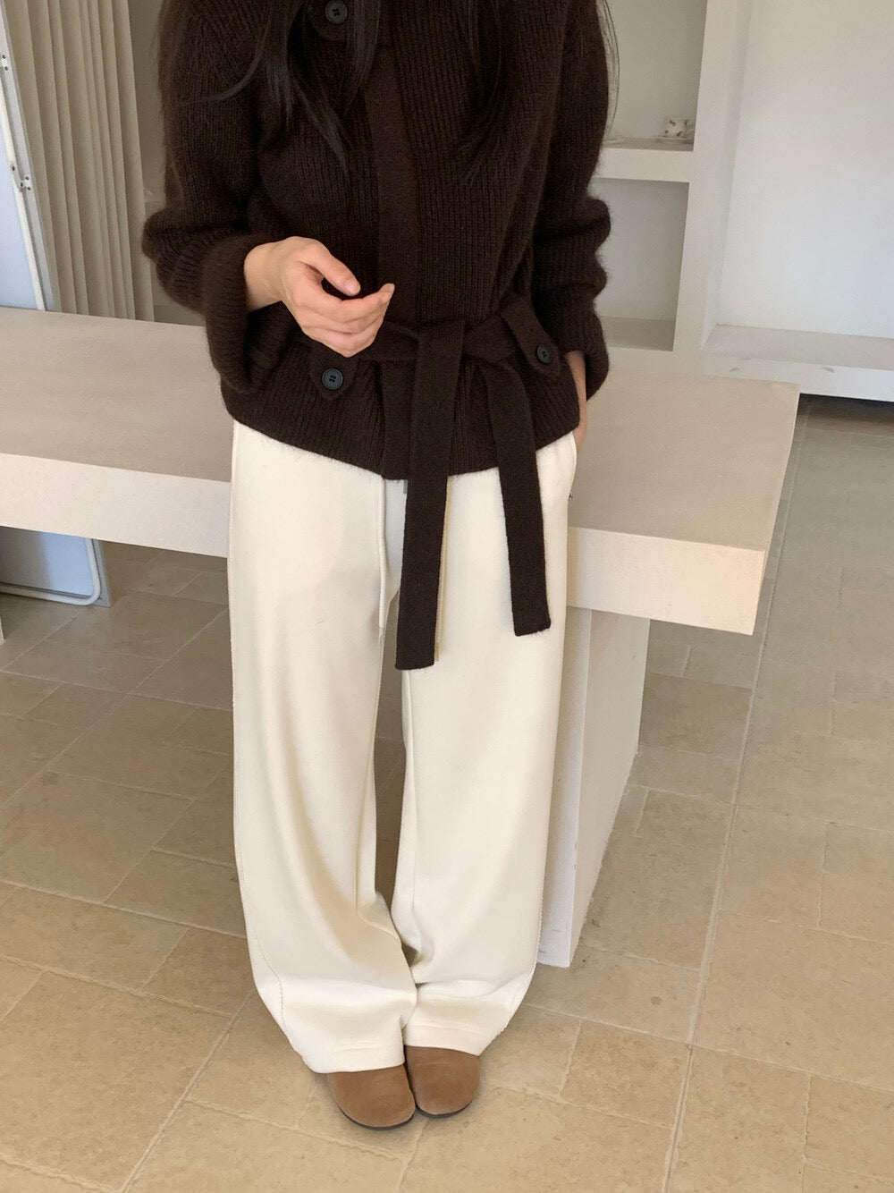 Kelly Designs Silk-Cashmere Fleece-Lined Straight Pants (Instock)