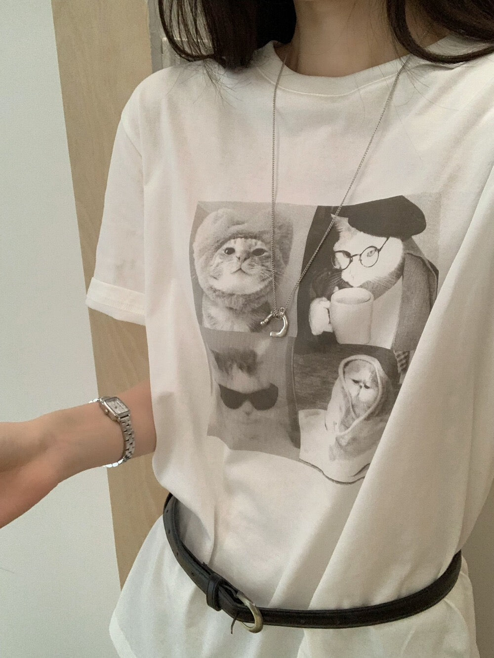 Kelly Designs Cartoons Oversize Kittens White TShirt (Instock)