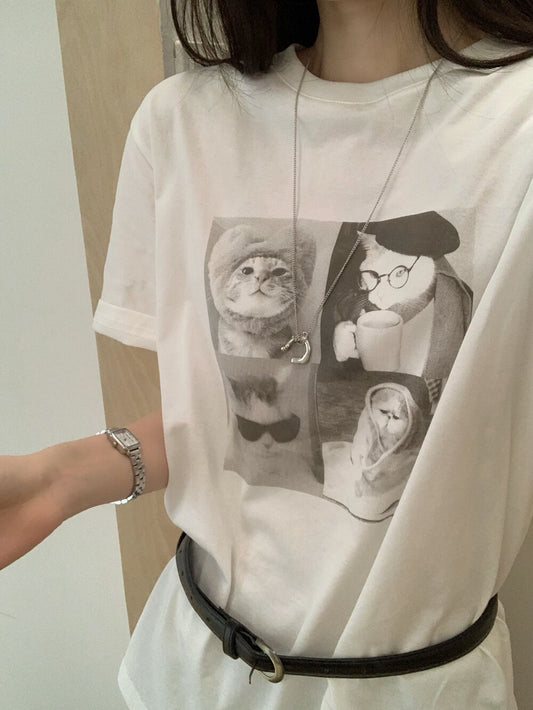 Kelly Designs Cartoons Oversize Kittens White TShirt (Instock)
