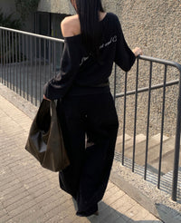 Korean Collection Sheer One-Shoulder Snap Slit Long Sleeve Top (Instock)