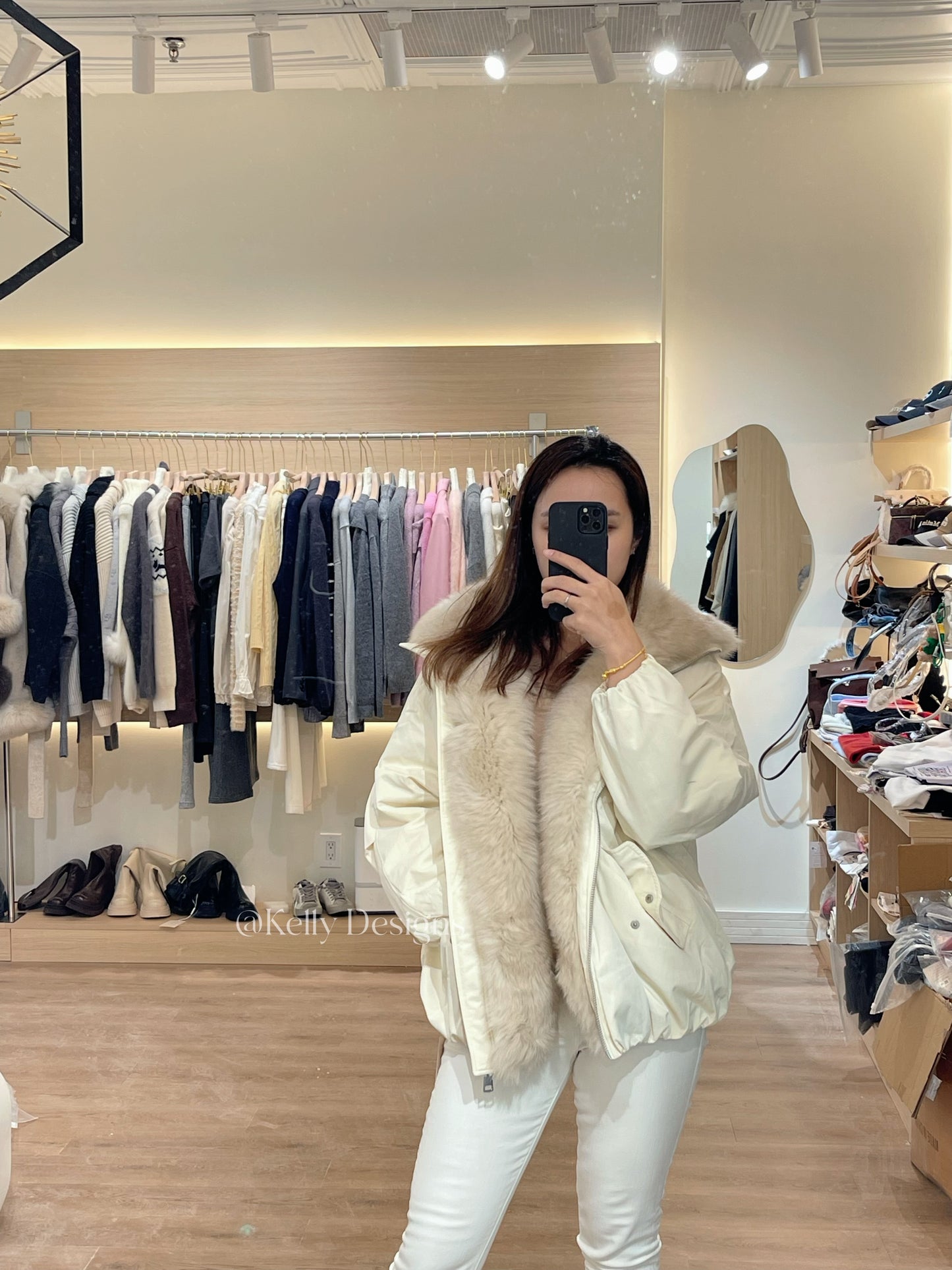 Kelly Designs Goose Down Jacket with Genuine Fox Fur Trim (Preorder)