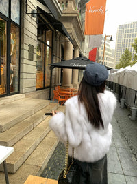 Kelly Designs White Grey Fox Fur V Neck Jacket (Instock)