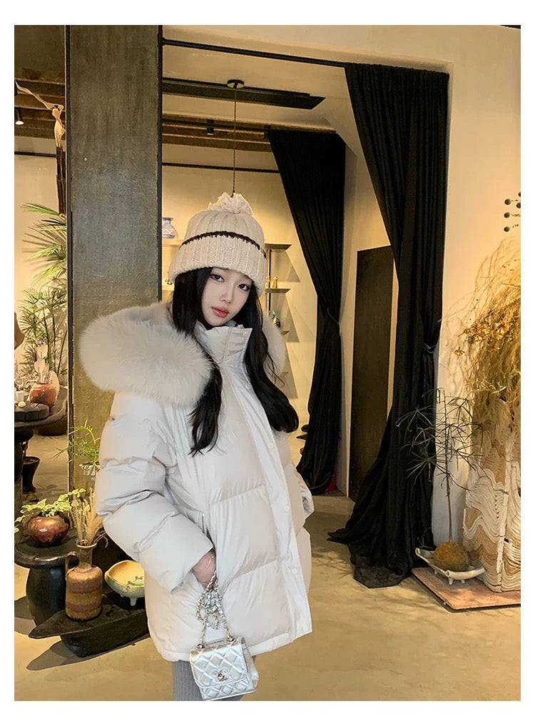 Kelly Designs Fox Fur Trim 90% White Goose Down Jacket with Mittens (Instock)
