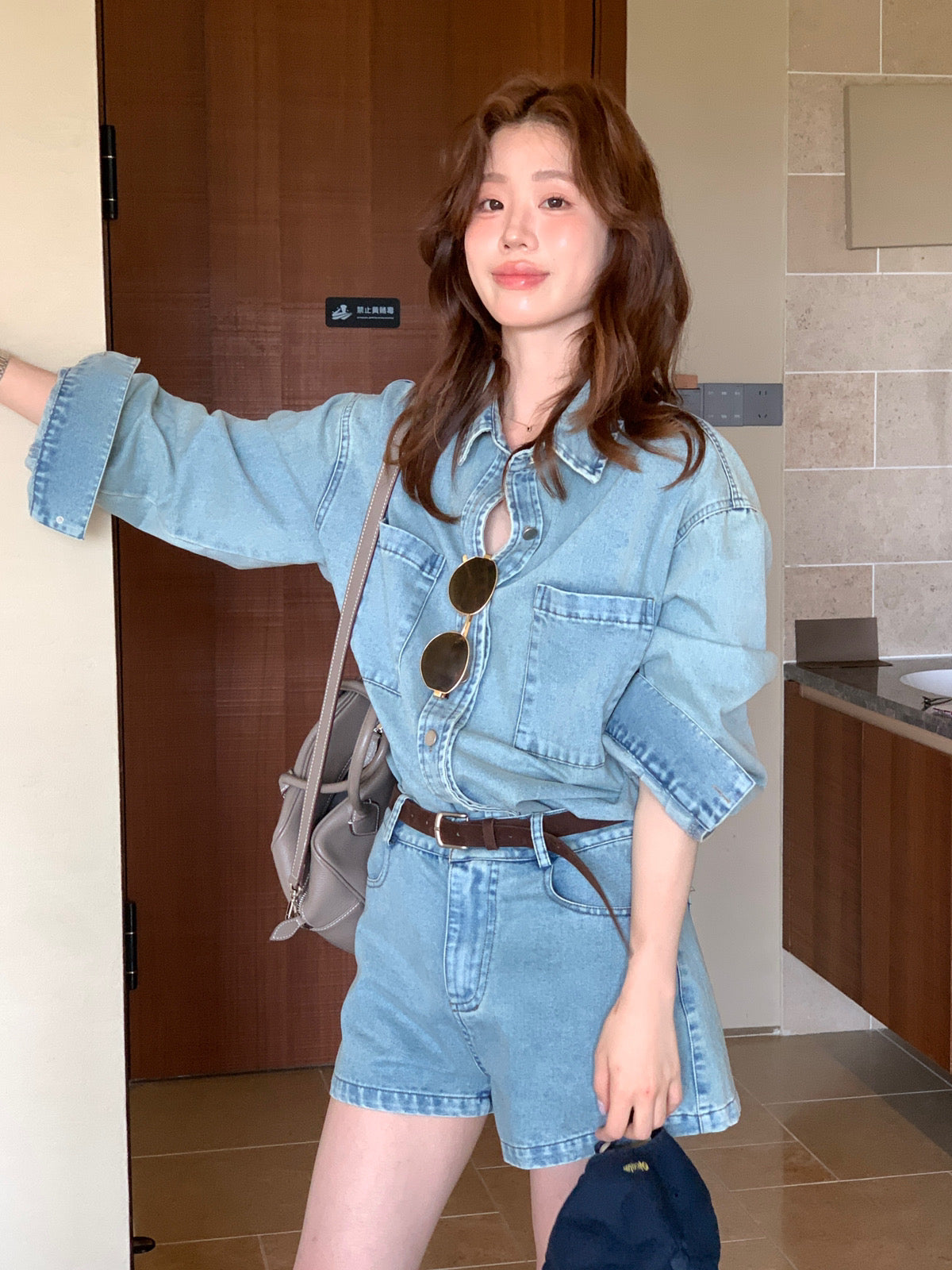 Kelly Designs  Denim Two-Piece Set – Oversized Shirt & High-Waist Shorts (Instock)
