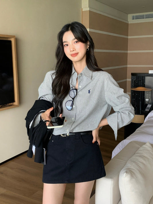 Kelly Designs Embroidery Stripe Blue Blouse (Instock)