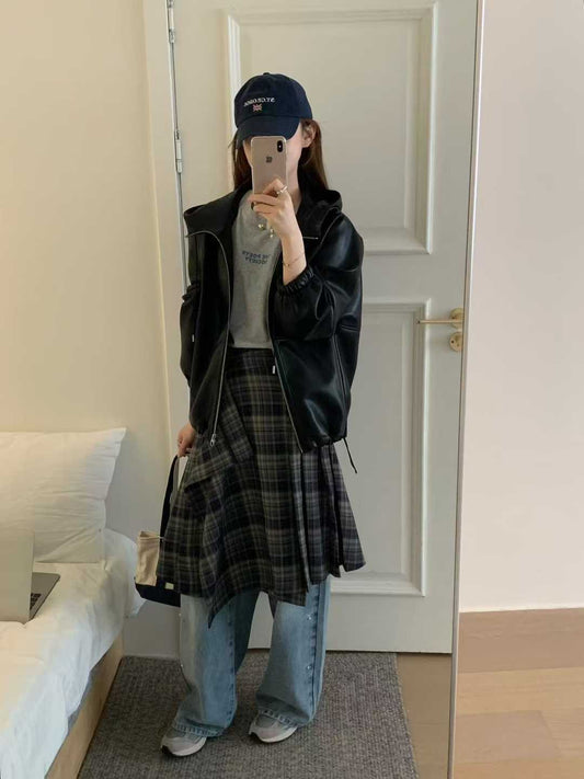 Kelly Designs PU Leather Zip-Up Hoodie Black Jacket (Preorder)