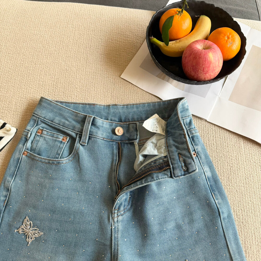 Kelly Designs Four Season Embroidery Butterflies Flare Jeans(Instock)