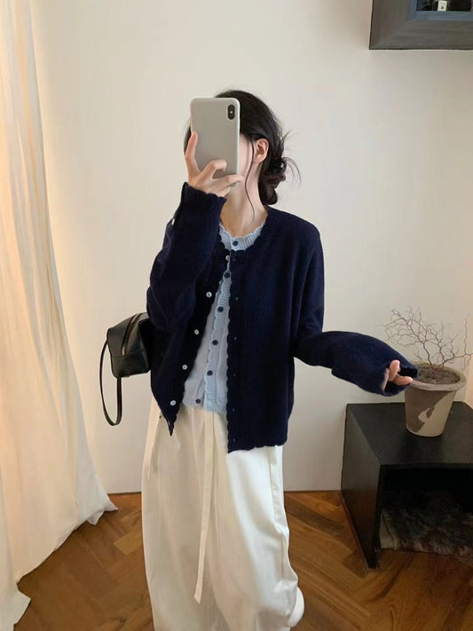 Kelly Designs Fake 2pcs Navy Cardigan (Instock)