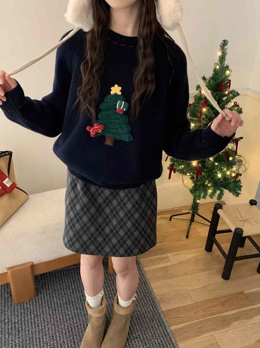 Kelly Designs Christmas Tree Navy Wool Sweatshirt (Instock)