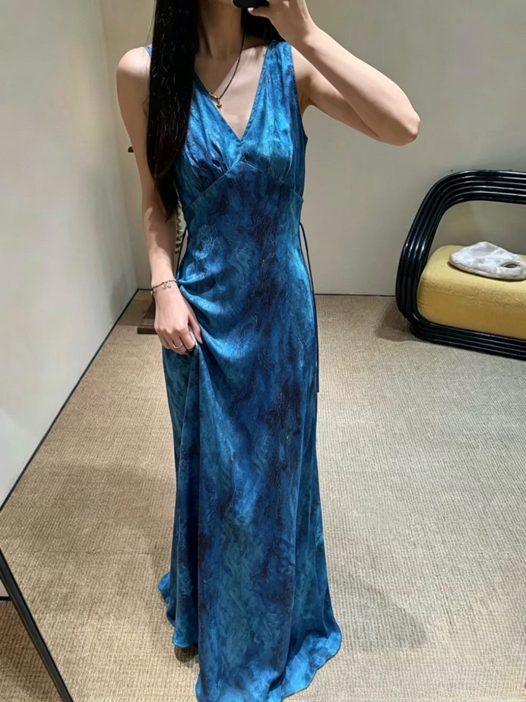 Kelly Designs Premium Xiang Yun Sha Silk Maxi Dress – Sleeveless Galaxy Print Dress (Instock)