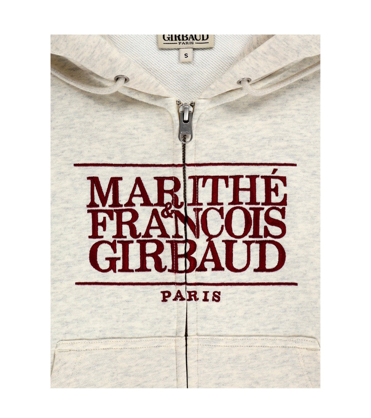 Marithe W Embroidery Classic Logo Crop Hoodie Zipup Oatmeal(Instock)