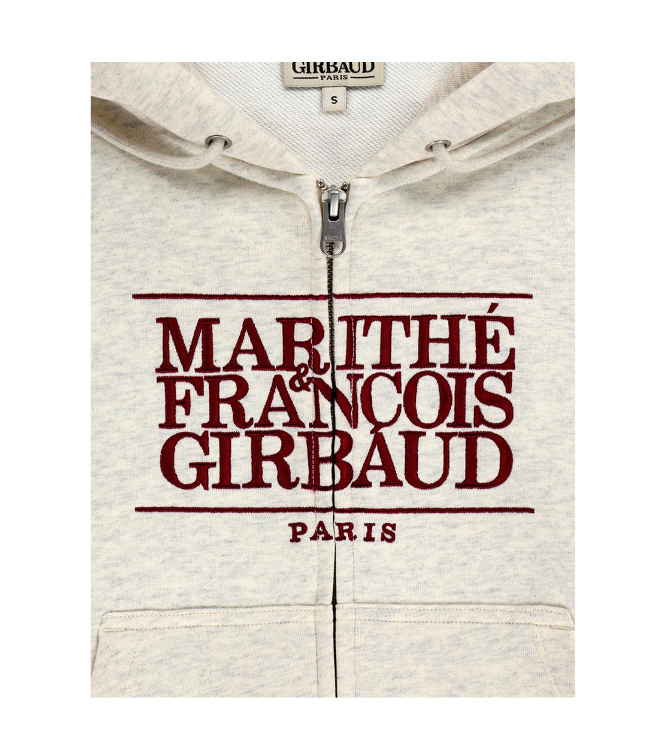 Marithe W Embroidery Classic Logo Crop Hoodie Zipup Oatmeal(Instock)