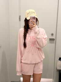 Mardi Mercredi WAFFLE SWEATSHIRT OFF SHOULDER FLOWERMARDI_PINK PINK  (Preorder)