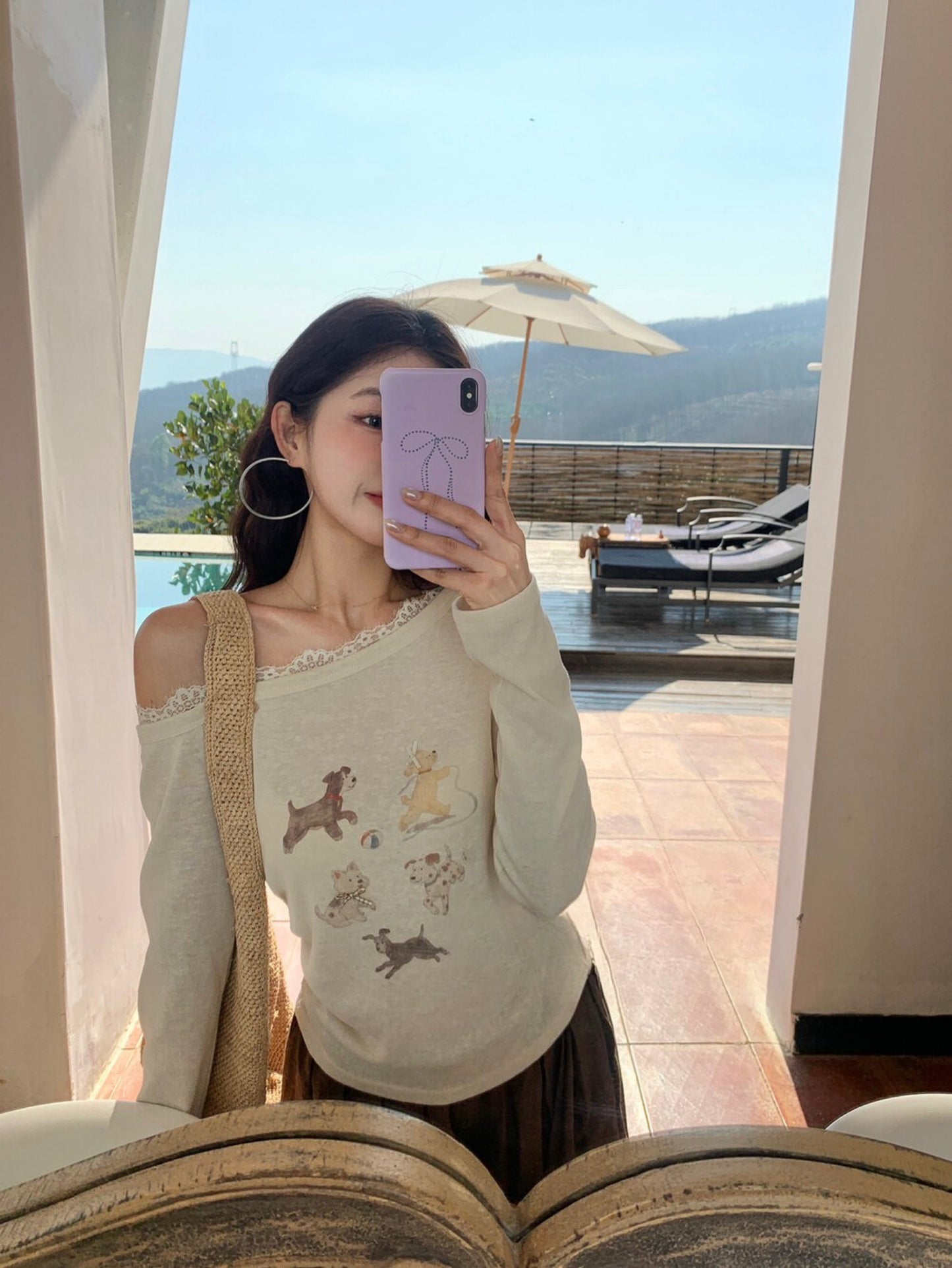 Kelly Designs Lace Layer Puppies Off Shoulder Top (Instock)