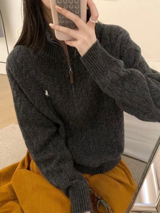 Kelly Designs 100% Wool Half-Zip Cable Knit Sweater – Five Colors (Instock)