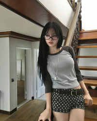 Korean Collection Tone-on-Tone Raglan 3/4 Sleeve Top (Instock)