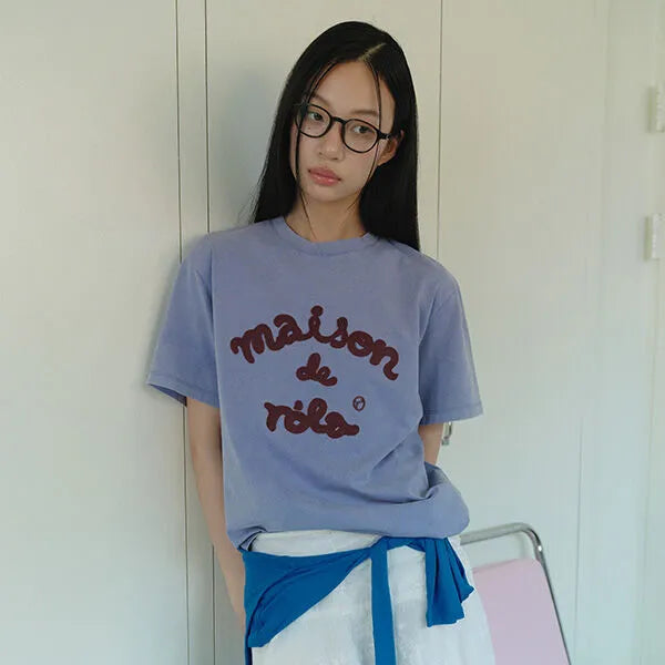 Rolarola MAISON DE ROLA EMBROIDERY PIGMENT LOOSE FIT T-SHIRT BLUE (Instock)