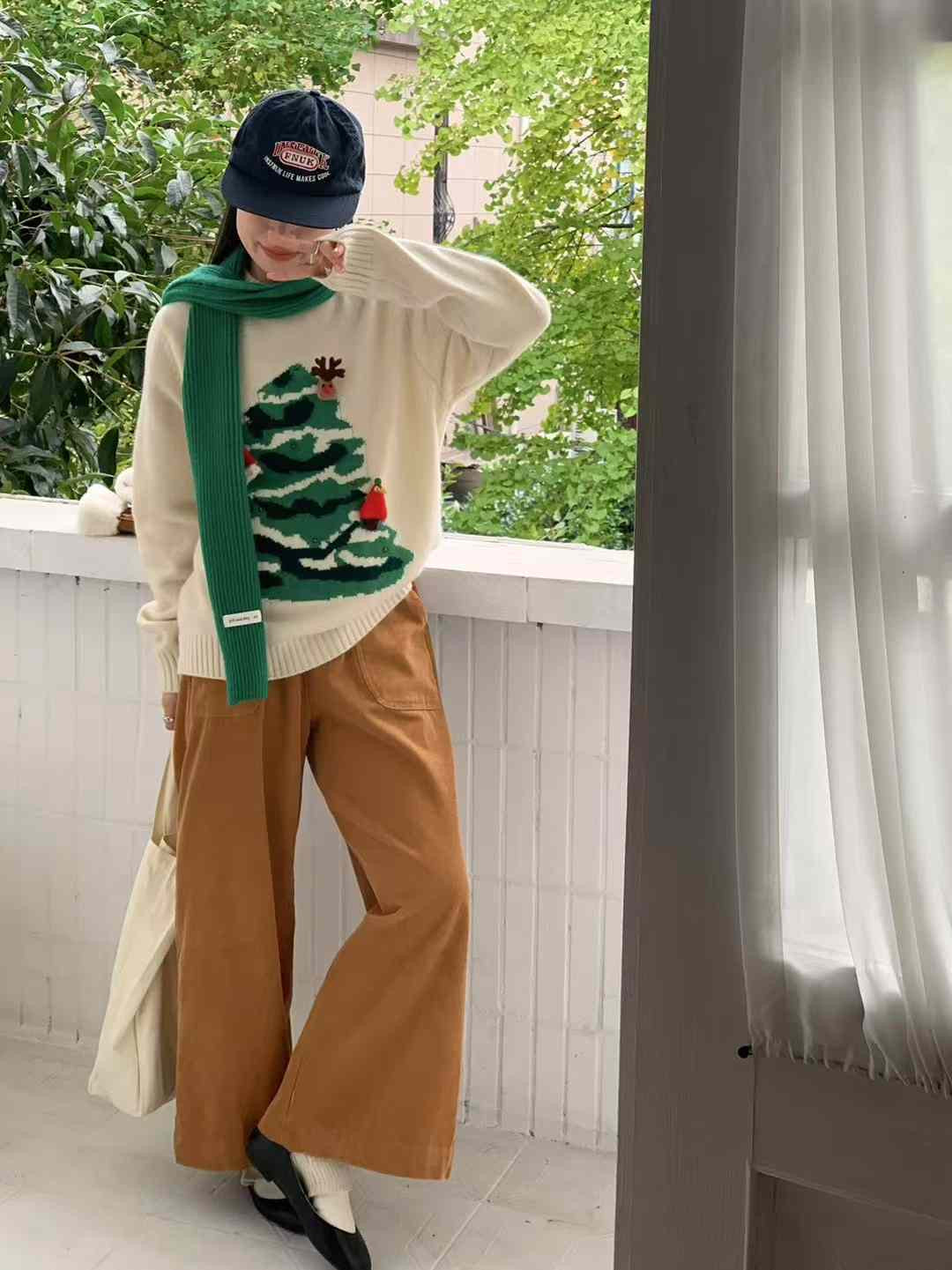 Kelly Designs Christmas Tree Beige Wool Sweatshirt (Instock)