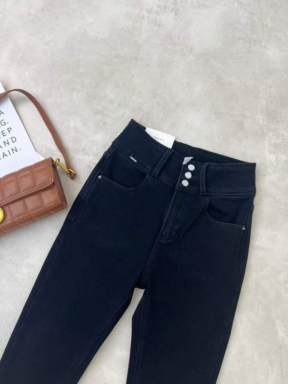 Kelly Designs Fleece-Lined Denim Black Slim Pants(Instock)