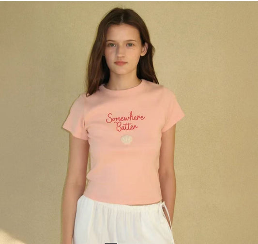 Korean Brand Boucle Shell Logo Top-Pink (Instock)