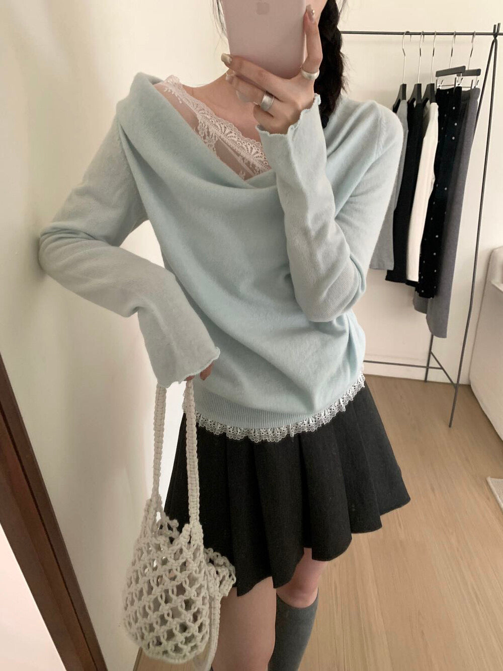 Kelly Designs Wool Lace Off-Shoulder Knit Top (3 Colors) (Instock)