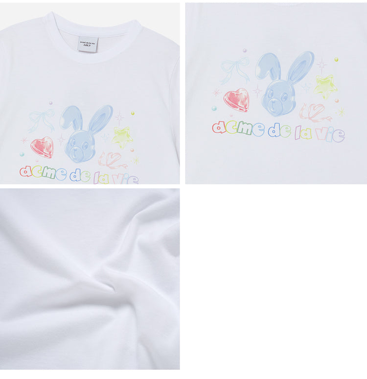 ADLV WOMAN TWINKLE JEWELRY BUNNY SHORT SLEEVE WHITE T-SHIRT(Instock)