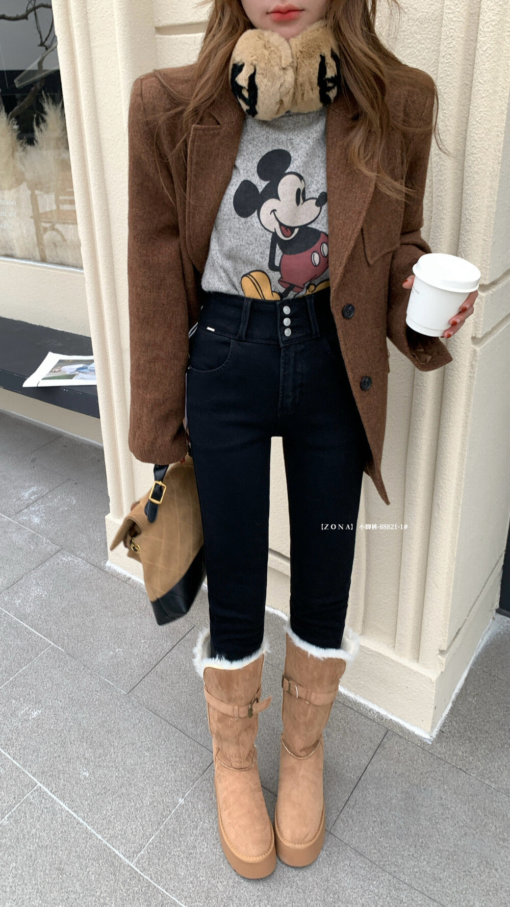 Kelly Designs Fleece-Lined Denim Black Slim Pants(Instock)