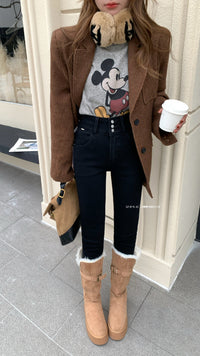 Kelly Designs Fleece-Lined Denim Black Slim Pants(Instock)